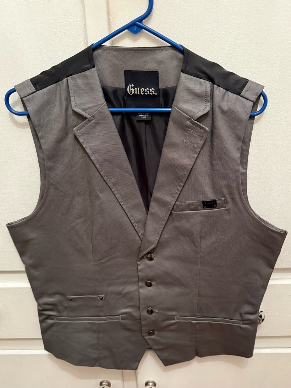GUESS Men's Gray Tailored Dress Vest Large